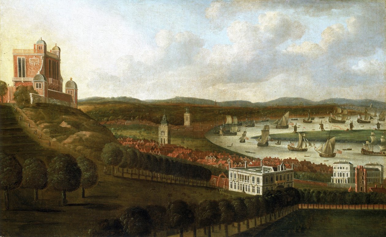 Panoraamanäkymä kuningattaren talosta ja Greenwichin kuninkaallisesta observatoriosta. tekijältä Jan Griffier
