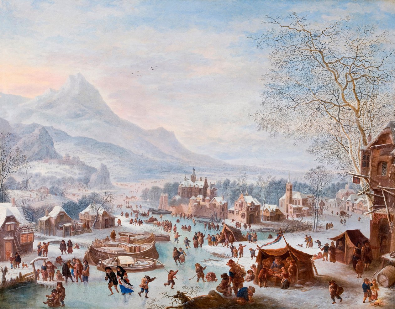 ""Talvikohta luistelijoiden kanssa" (Talvikohta luistelijoiden kanssa) Jan Griffierin (n. 1652-1718) maalaus - Öljy kuparille - Koko 43x55 cm Hallwylska Museet, Tukholma tekijältä Jan Griffier