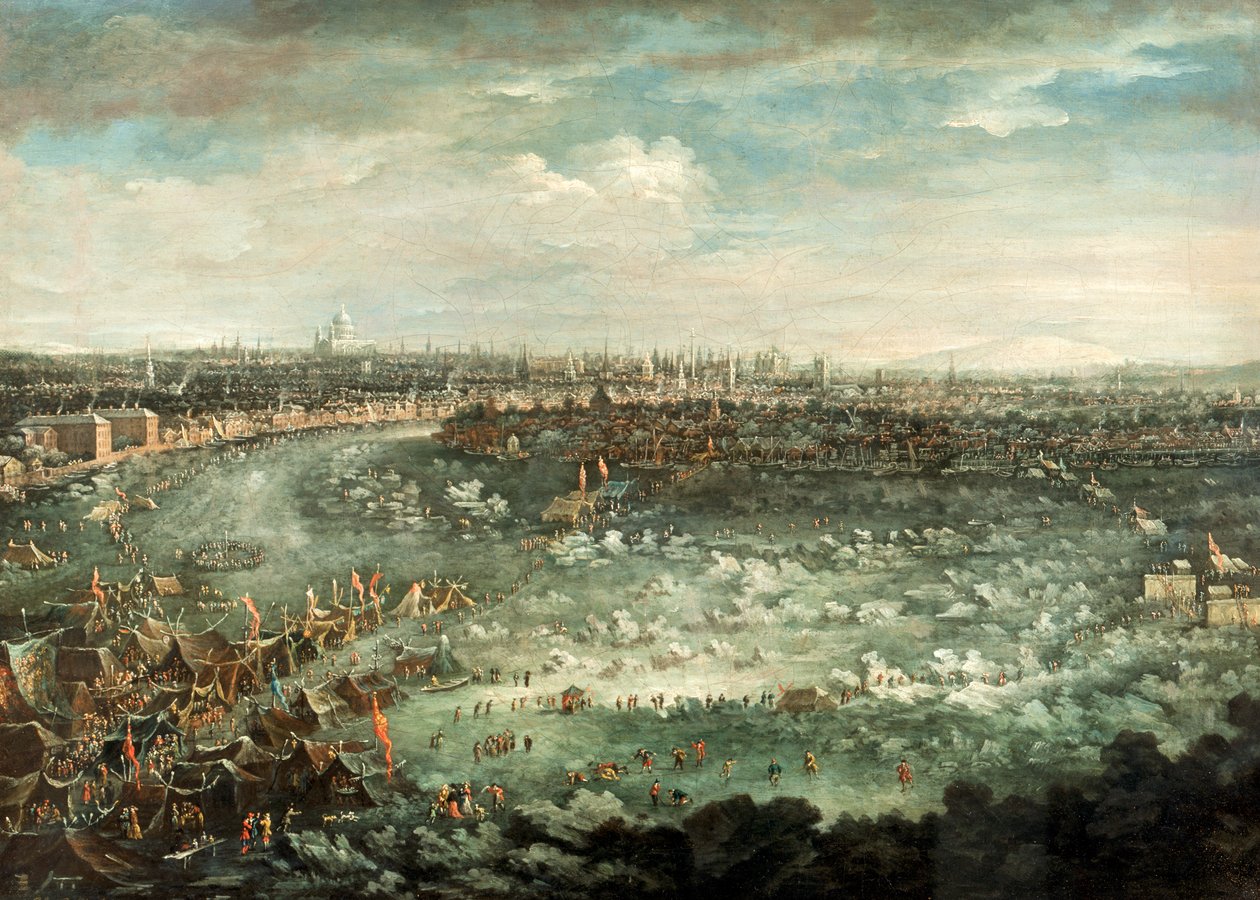 "Thames vuoden 1739 suuren pakkasen aikana" tekijältä Jan Griffier II