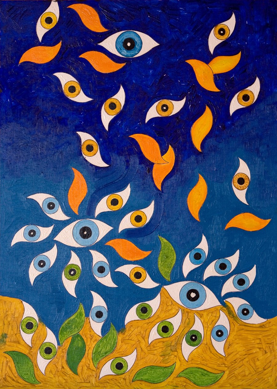 A Shower of Eyes, 2006 (öljy puulle) tekijältä Jan Groneberg