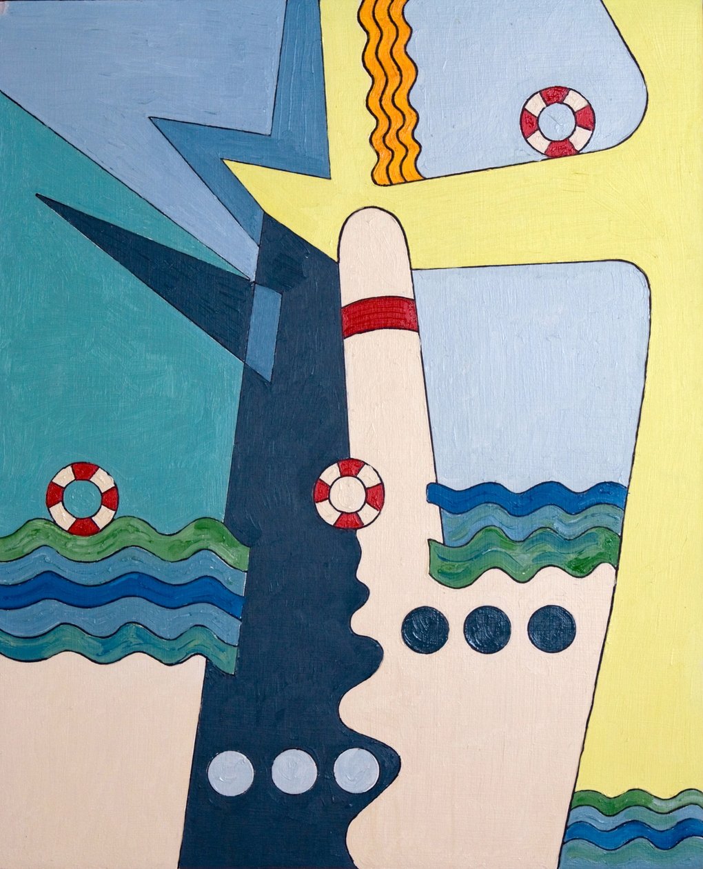 Aaltoja kesyttävät koneet, 2006 (öljy puulle) tekijältä Jan Groneberg