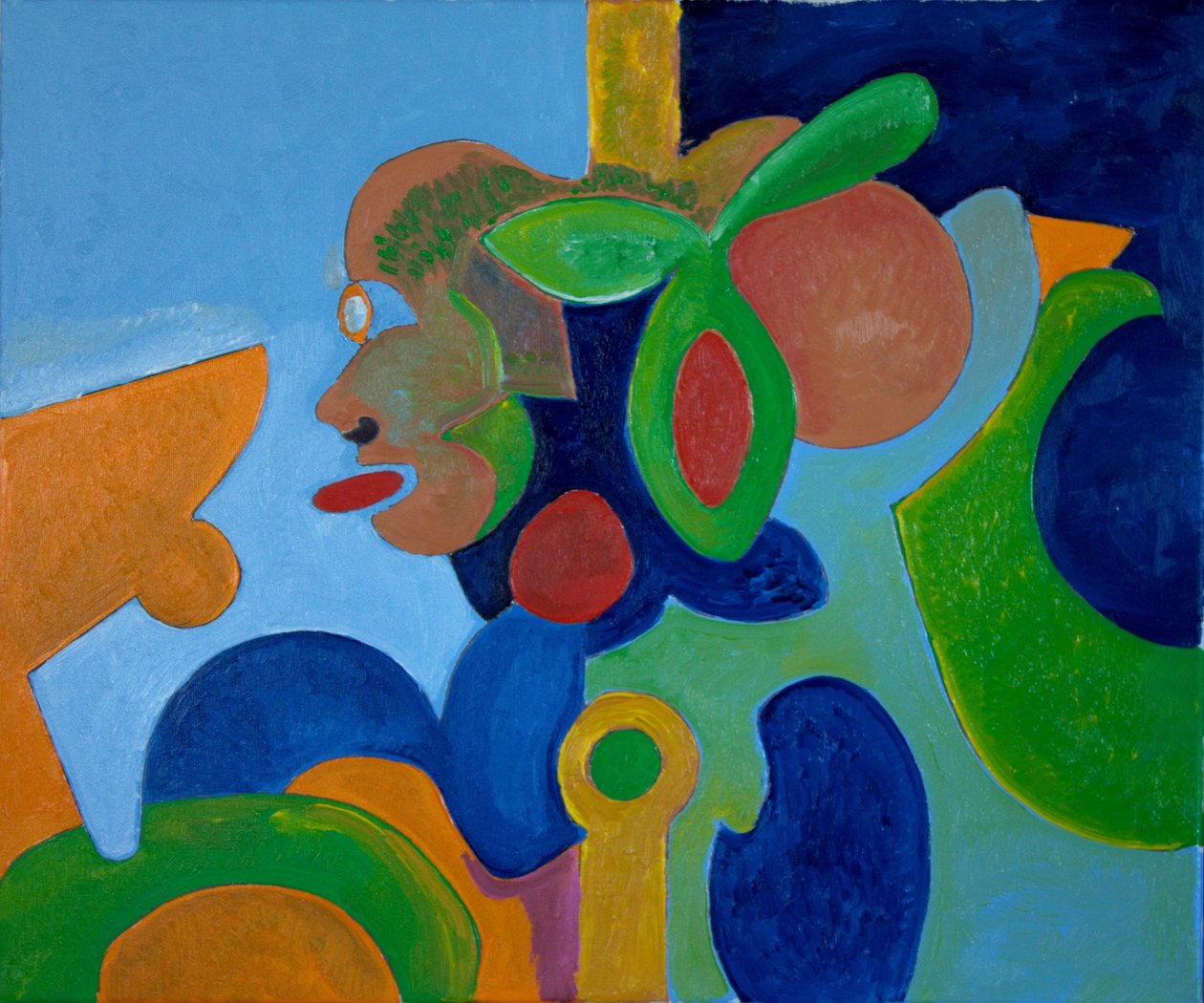 Omakuva korkealla lentävänä porsaana, 2009 (öljy kankaalle) tekijältä Jan Groneberg