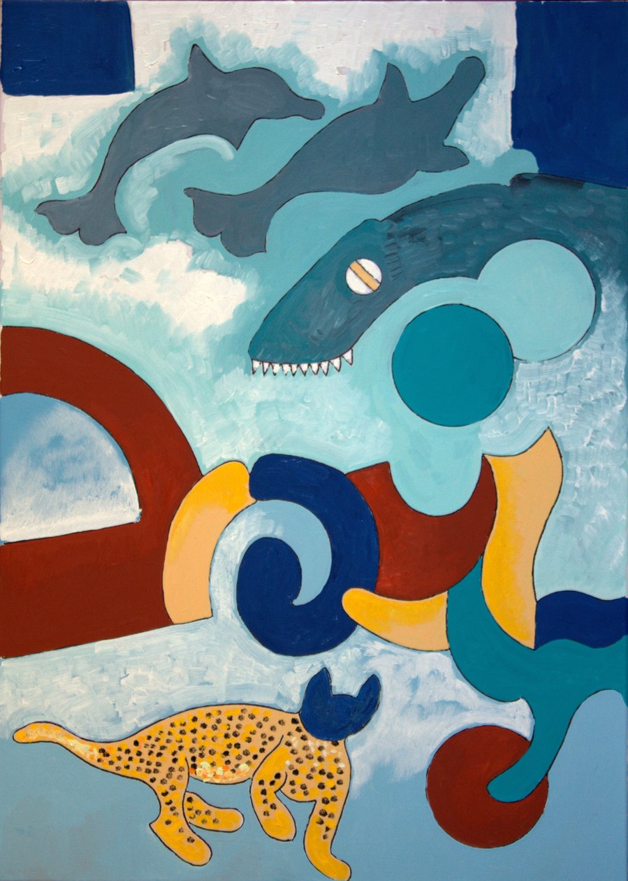 Leopardilla on sininen pää, 2009 (öljy kankaalle) tekijältä Jan Groneberg