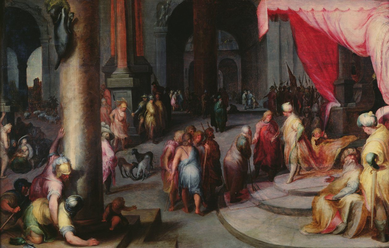 Joseph esittelee isänsä ja veljensä faraolle, noin 1590 tekijältä Jan Harmensz Muller
