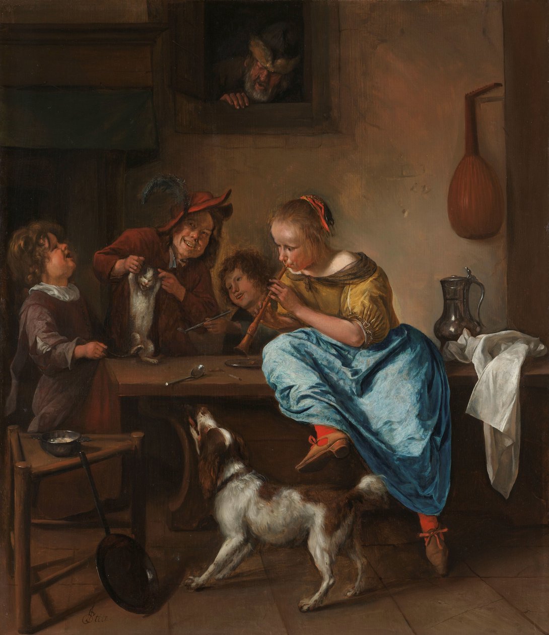 Lapset opettavat kissaa tanssimaan, joka tunnetaan nimellä "tanssitunti" Lapset opettavat kissaa tanssimaan, joka tunnetaan nimellä "tanssitunti" tekijältä Jan Havicksz. Steen