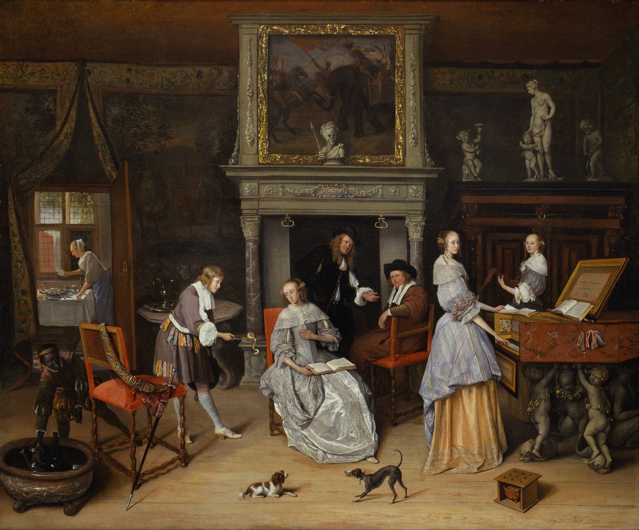 Fantasia-sisustus Jan Steenin ja Gerrit Schoutenin perheen kanssa, n. 1659-1660 (öljy kankaalle) tekijältä Jan Havicksz. Steen