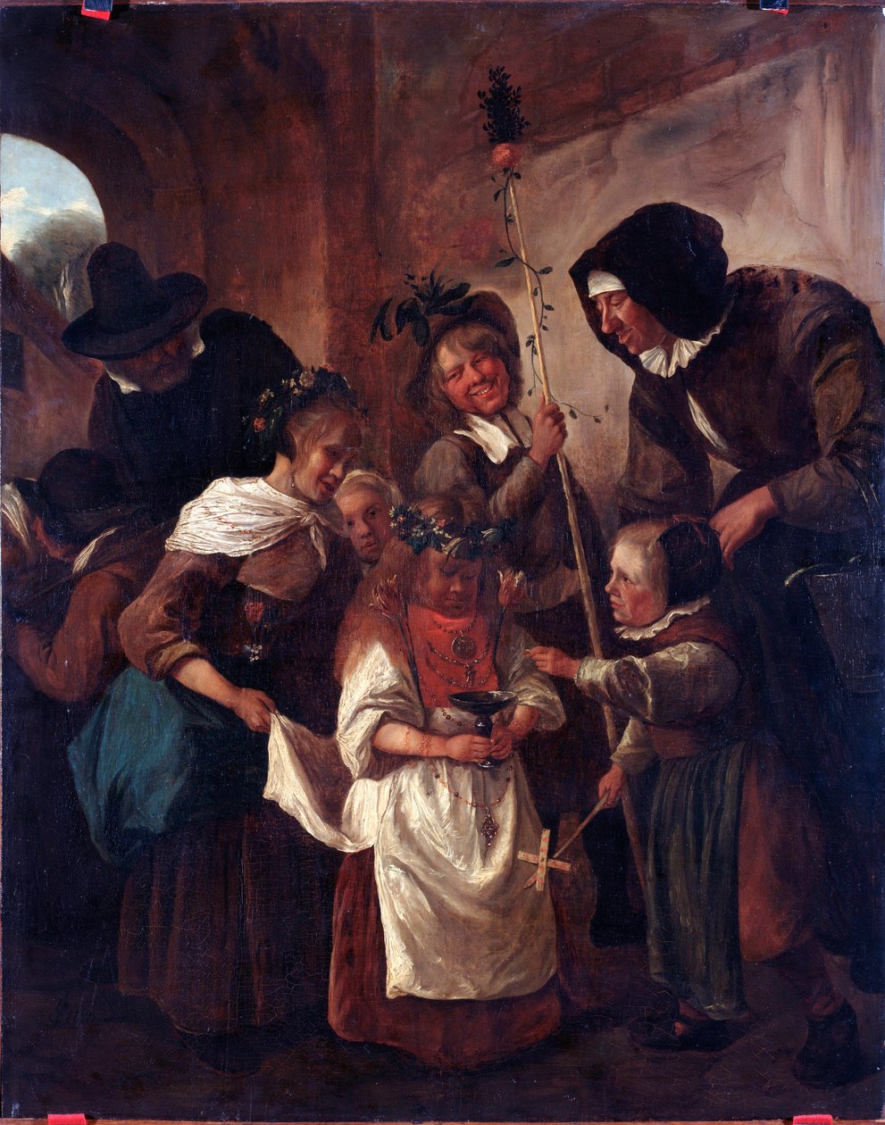 Kukkien pääsiäisjuhlat (Kukkapääsiäinen) Jan Havickszoon Steenin (1625/6-1679) maalaus 1600-luku Dim 80x65 cm Genes, Musei di Strada Nuova (ex Palazzo Bianco) tekijältä Jan Havicksz. Steen
