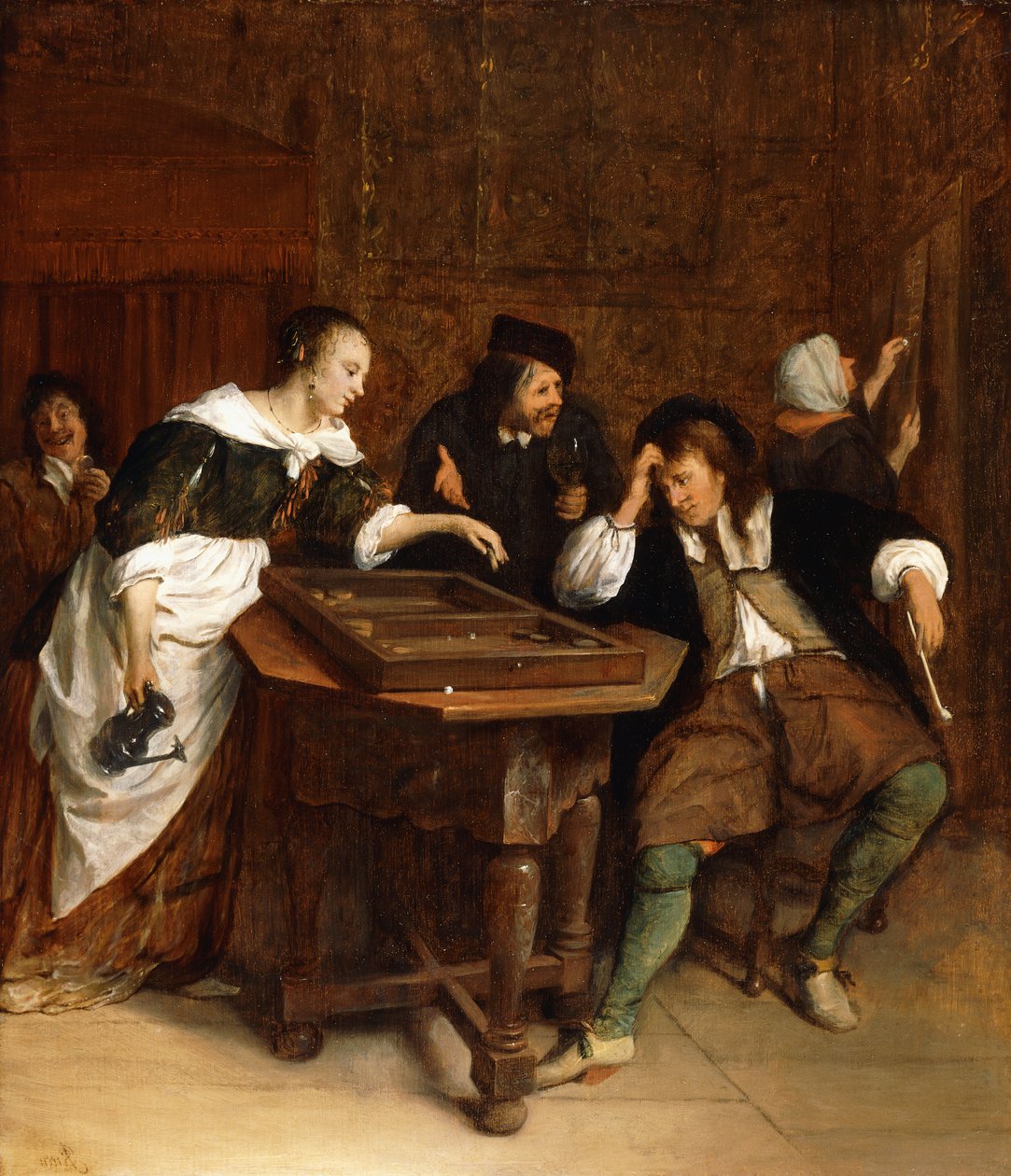 Gentlefolk pelaa backgammonia sisätiloissa tekijältä Jan Havicksz. Steen