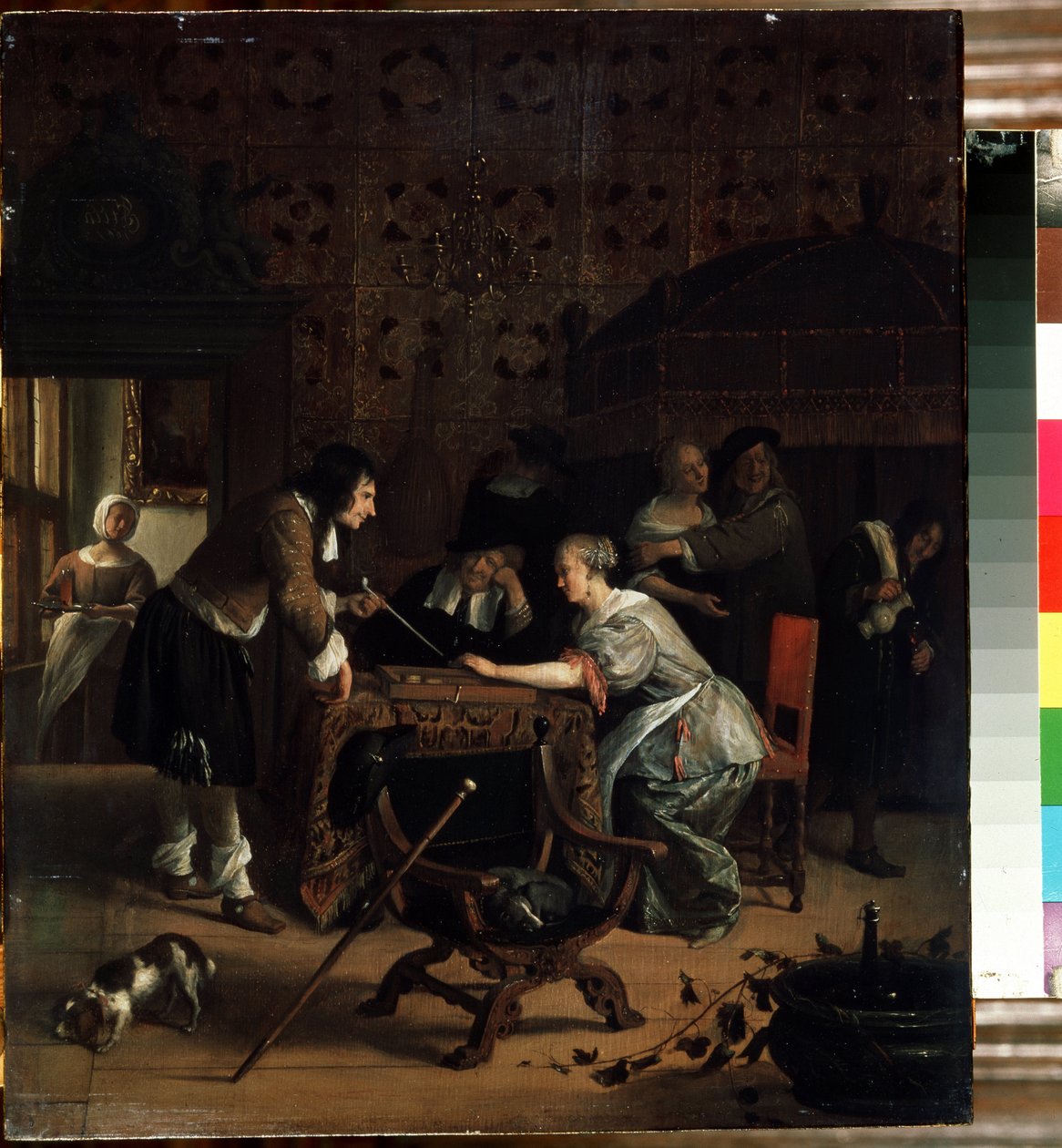 Jugadors de tric-trac. Pintura de Jan Havicksz Steen (1626-1679). Oli sobre fusta, finès 45,5 x 39 cm tekijältä Jan Havicksz. Steen