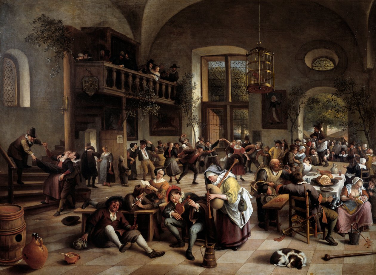 Juhlat majatalossa Muusikot, pelaajat, juovien miehet ja naiset - Jan Havicksz (Havicksz) Steen (1626-1679) maalaus tekijältä Jan Havicksz. Steen
