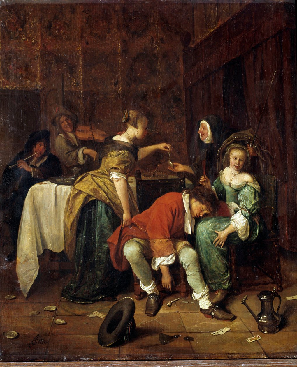 Huono yritys. Steen Jan Havickszin (1626-1679) maalaus (H S/PUU 0,41 x 0,35). tekijältä Jan Havicksz. Steen
