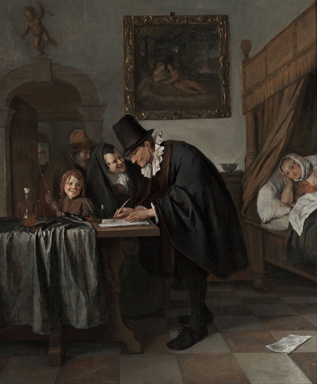 Lääkärin vierailu, noin 1665 (öljy puulle). tekijältä Jan Havicksz. Steen