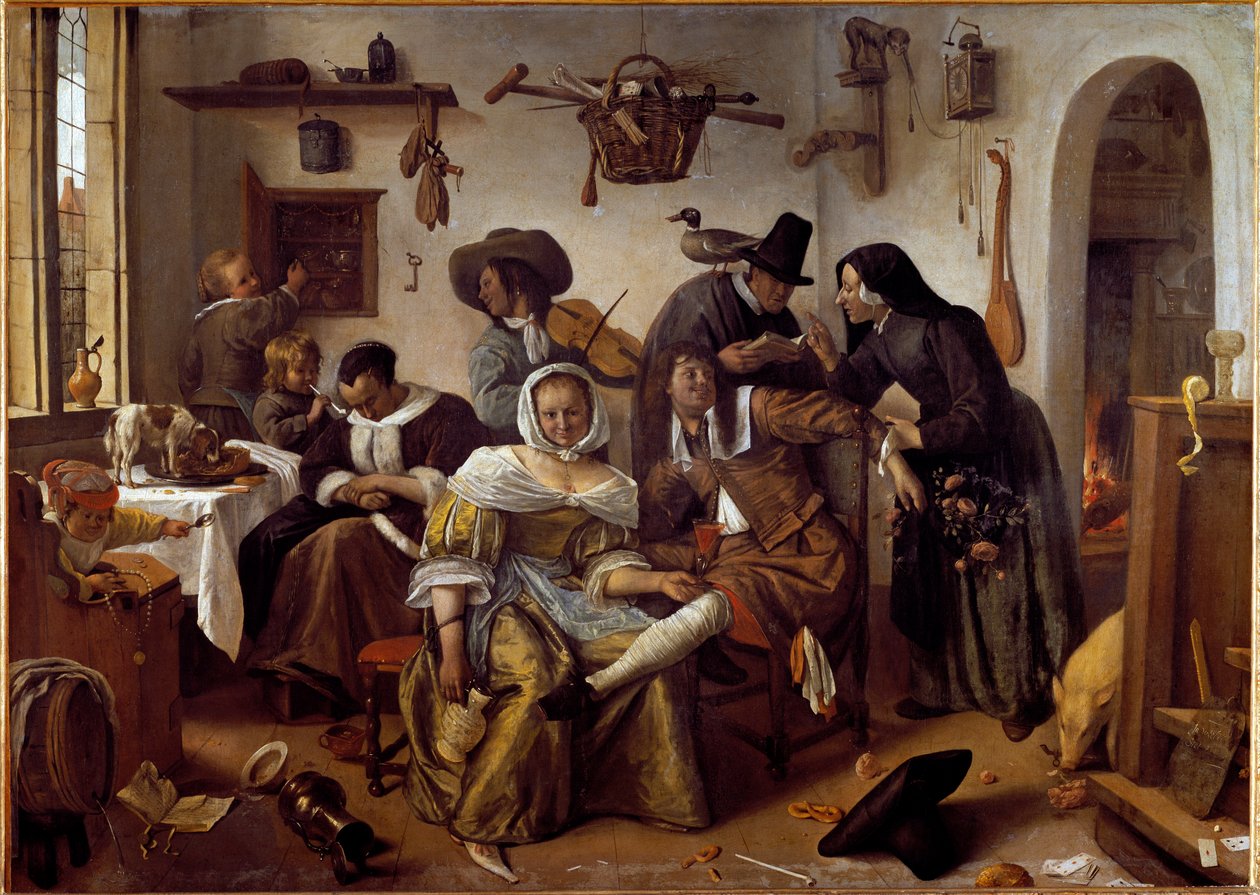 Maailma on ylösalaisin tai himon pahat teot. (Maalaus tekijältä Jan Havicksz. Steen