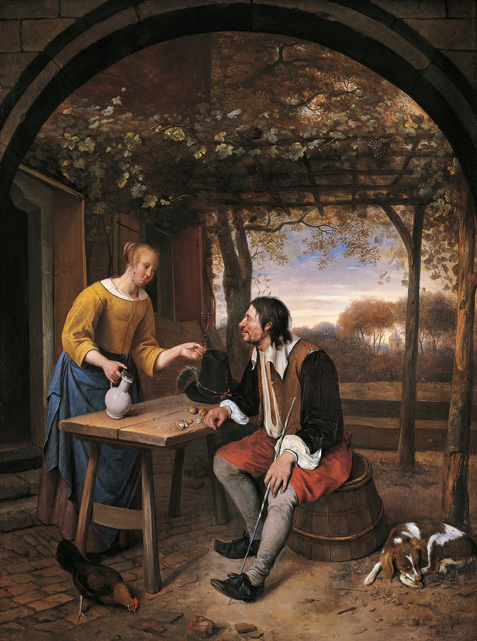 Matkustajien lepo, kirjoittanut Jan Steen (1626-1679) tekijältä Jan Havicksz. Steen