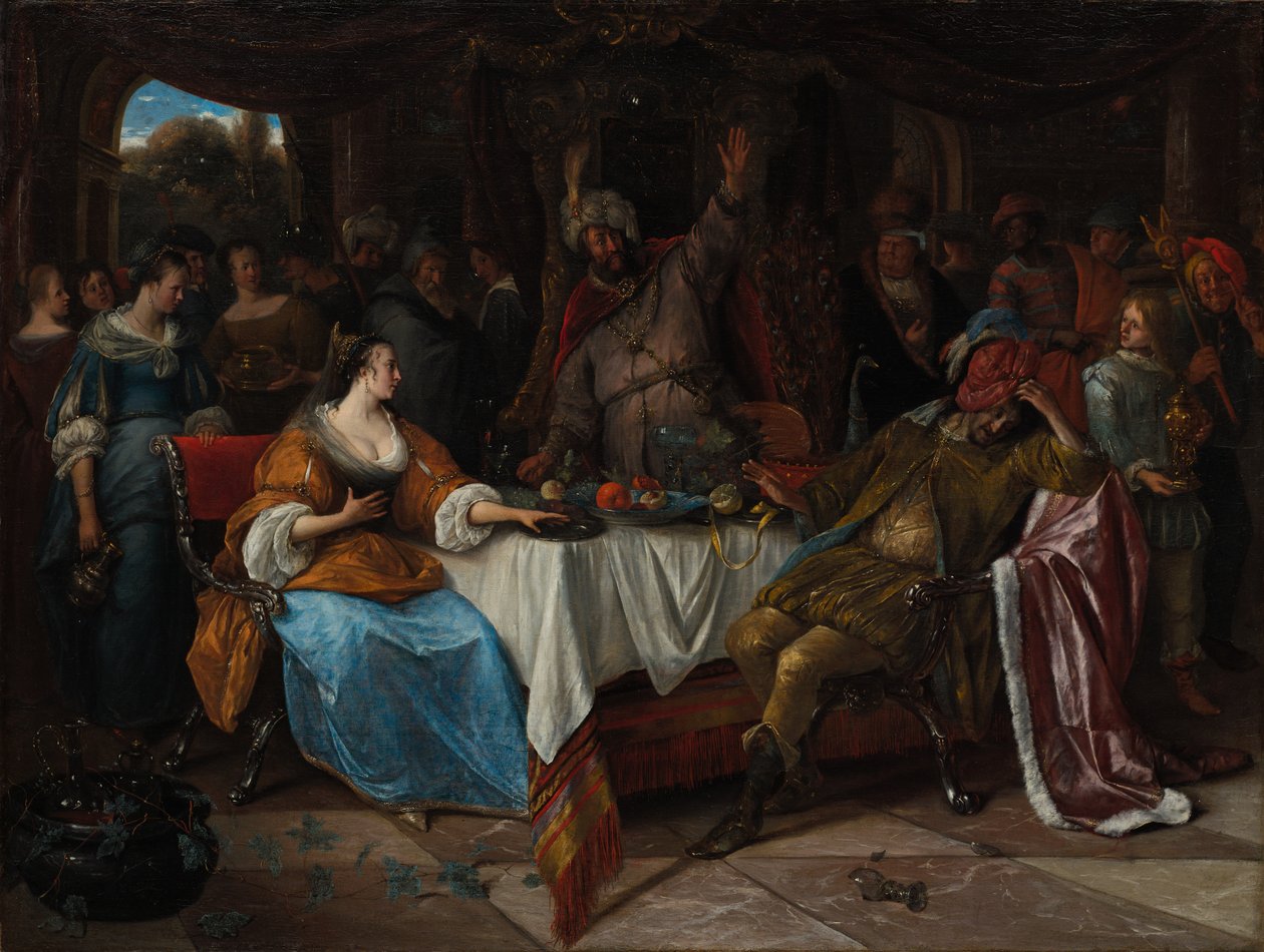 Ester, Ahasverus ja Haman, n. 1668. tekijältä Jan Havickszoon Steen
