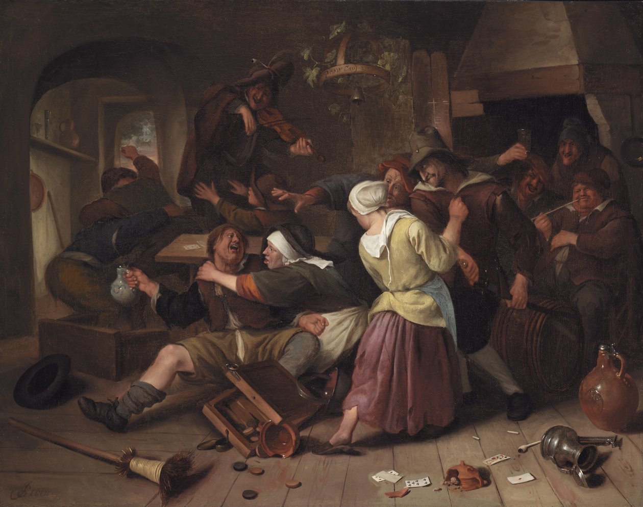 Pelaajien riitaa, noin 1665 tekijältä Jan Havickszoon Steen
