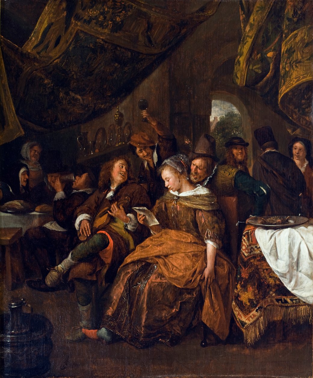 Iloinen seurue, noin 1667-69 (öljy tammipaneelille). tekijältä Jan Havickszoon Steen