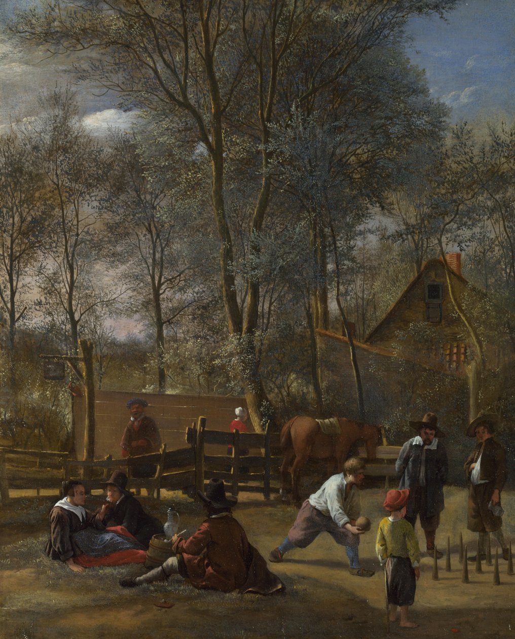 Skittle Players ulkopuolella Inn, n. 1660-63 tekijältä Jan Havickszoon Steen