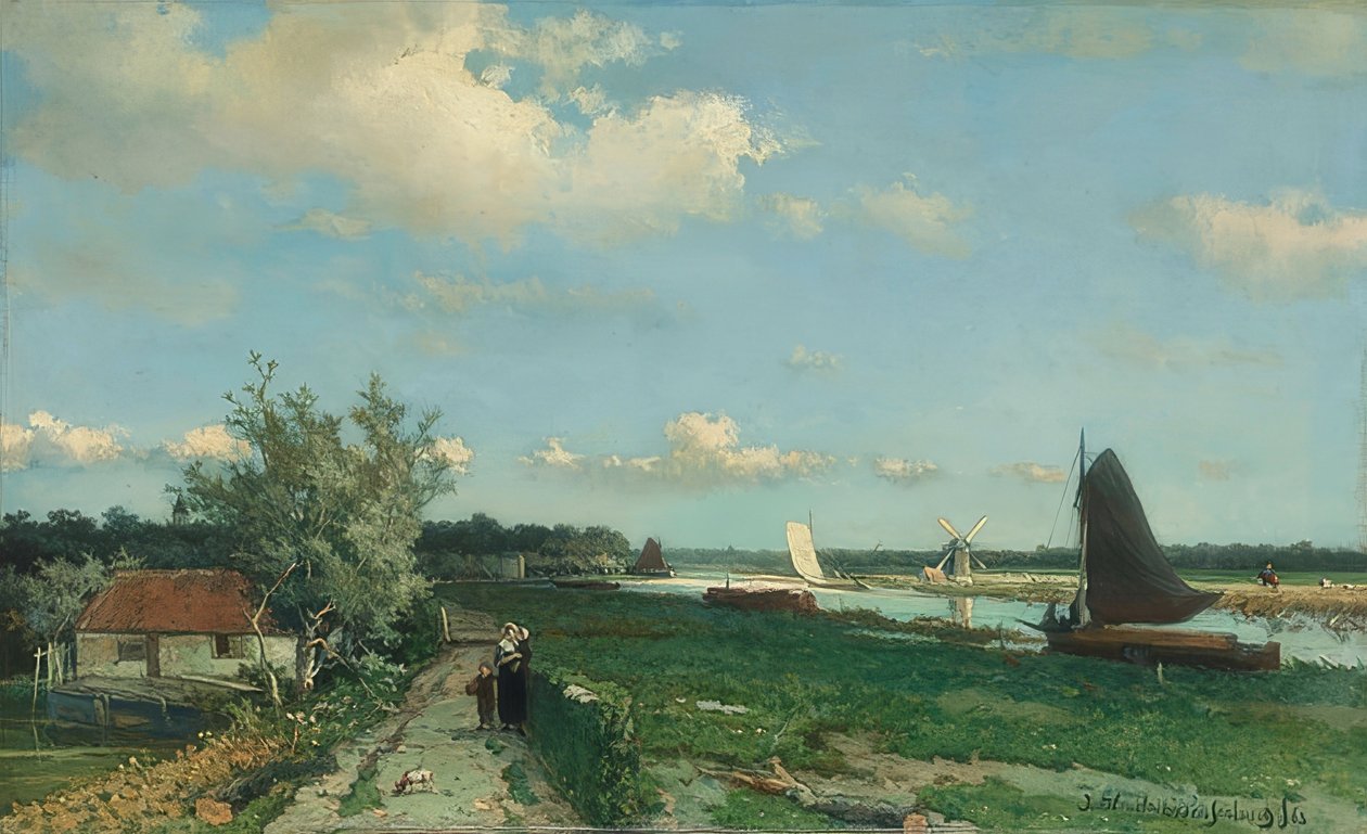 Trekvliet-kanava Rijswijkin lähellä, myös: Näkymä lähellä Geest-siltaa. 1868 tekijältä Jan Hendrik Weissenbruch