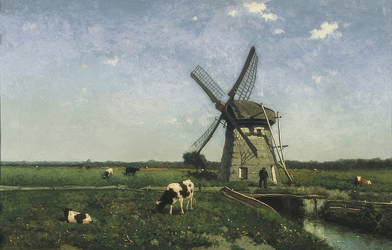 Maisema tuulimyllyllä lähellä Schiedamia. 1873 tekijältä Jan Hendrik Weissenbruch