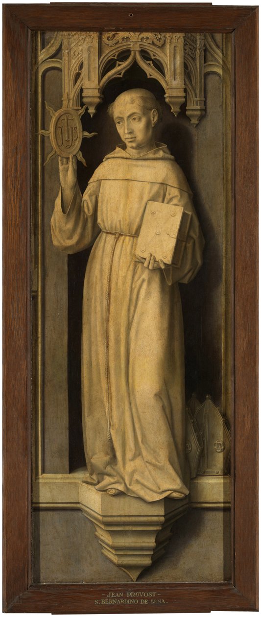 ""Saint Bernardino of Siena (1380-1444)"" (Saint Bernardino of Siena) Maalaus Jan Provost (Provoost) (1465-1529) - c 1510 - Öljy puulle Koko 123x45 cm Museo del Prado, Madrid tekijältä Jan II Provost