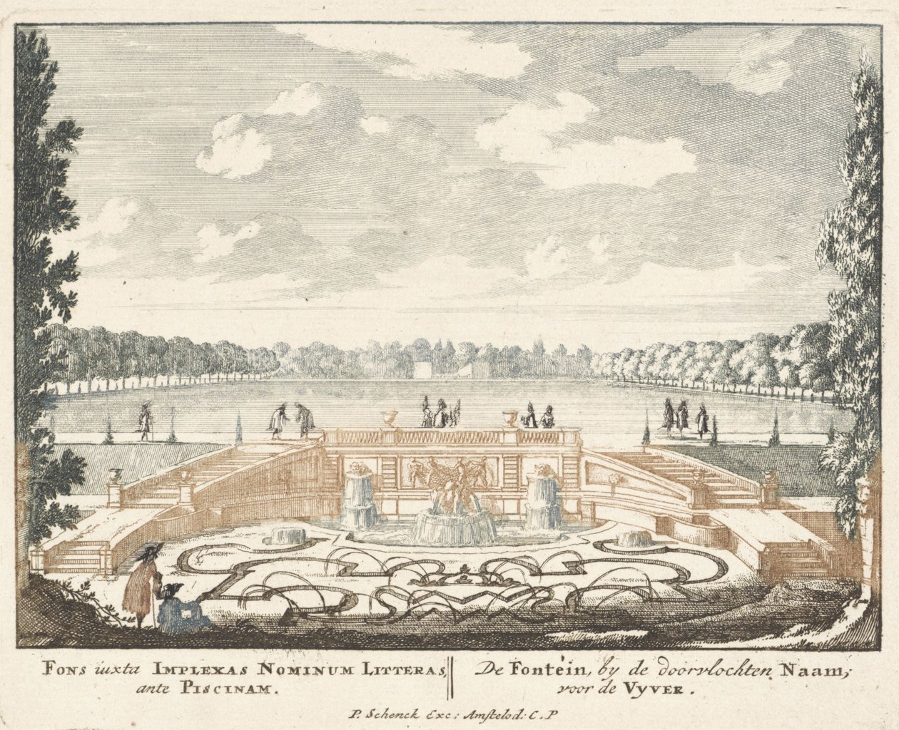 Suihkulähde ja suuri lampi Het Loon palatsin puutarhassa, 1694-97 tekijältä Jan I van Call