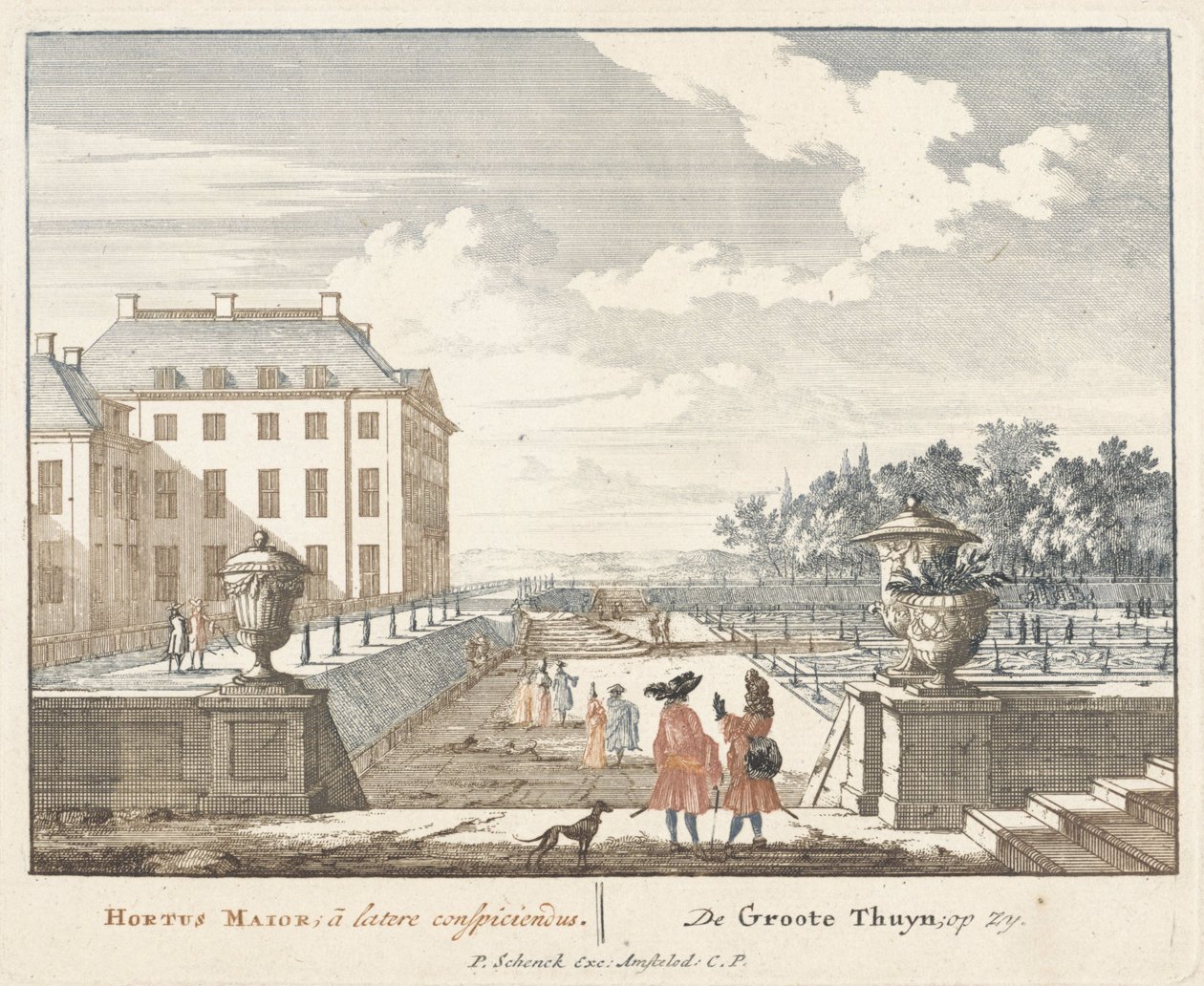Kävelijöitä Het Loon palatsin puutarhassa, 1694-97 tekijältä Jan I van Call