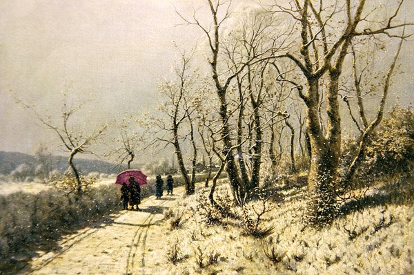 Luminen talvipäivä hahmoilla polulla (öljy kankaalle) tekijältä Jan Jacob Lodewiks Ten Kate