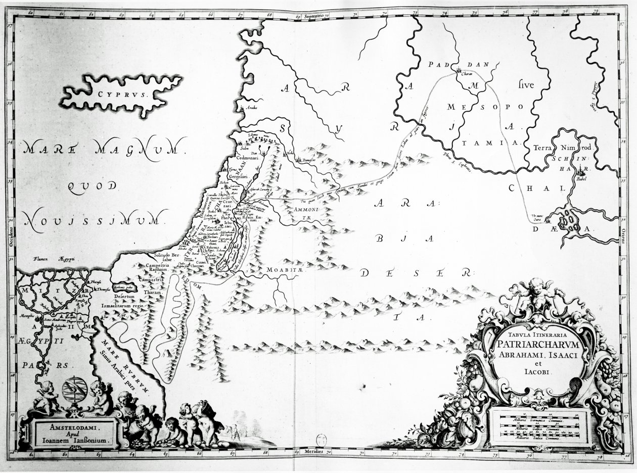 Kartta Abrahamin, Iisakin ja Jaakobin matkoista, 1652 tekijältä Jan Janssonius