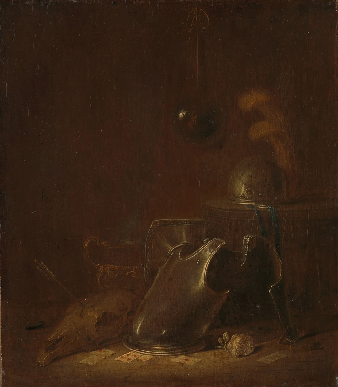 Asetelma sotavälineineen tekijältä Jan Jansz Buesem (attributed to)