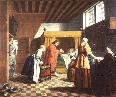 Lääkärin vierailut - hollantilainen sananlasku: Tohtori kuvataan Kristuksena (yksi neljän kappaleen sarjasta) tekijältä Jan Josef the Elder Horemans