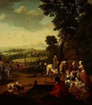 Tyylikäs Hawking-bileet lepäämässä puistossa tekijältä Jan Josef the Younger Horemans