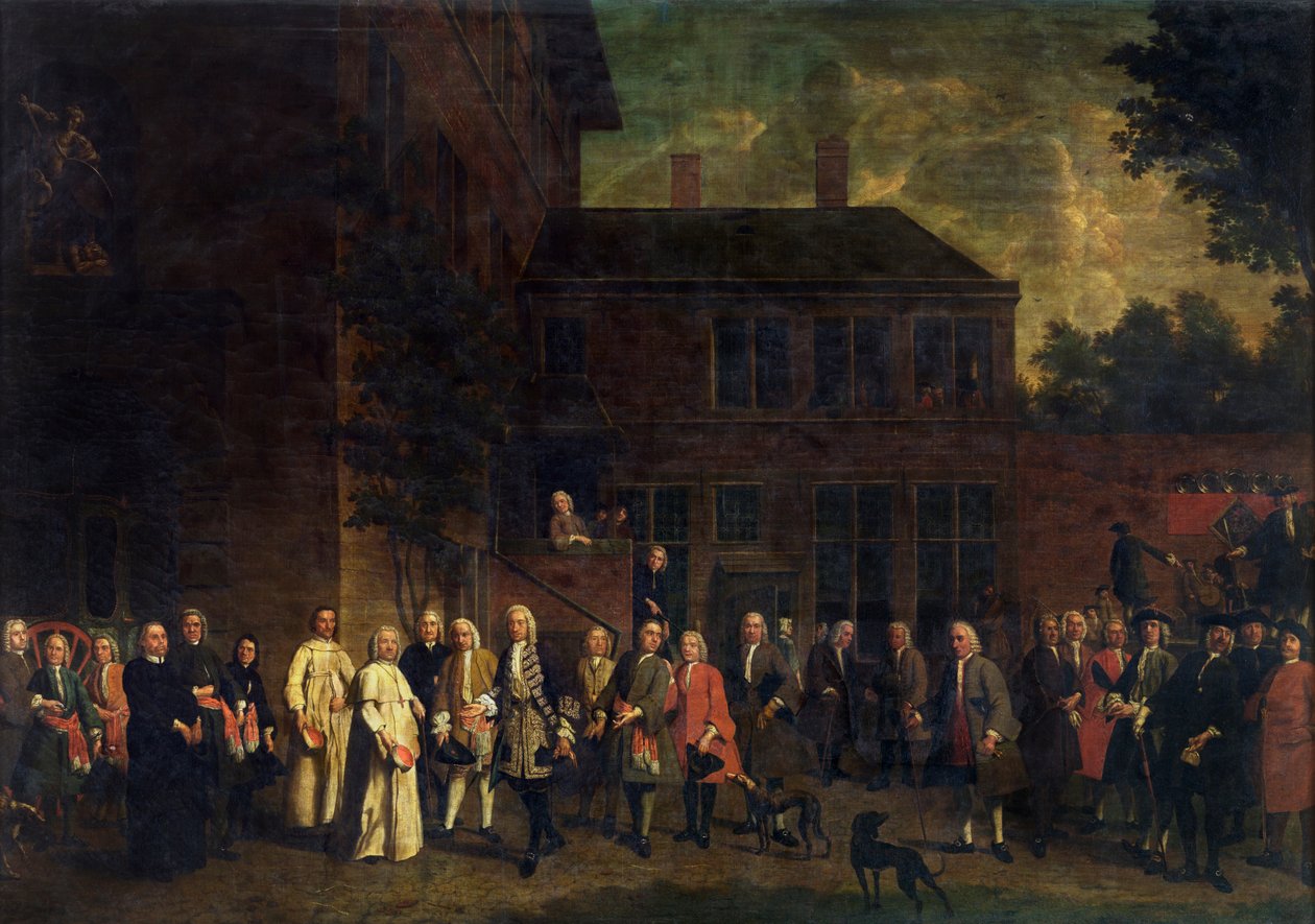Miekkailijakillan jäsenet toivottavat tervetulleeksi Sint-Michielsin apottin tekijältä Jan Josef the Younger Horemans