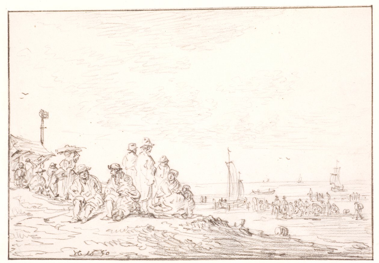 Ranta, jossa on paljon ihmisiä tekijältä Jan Josefsz van Goyen