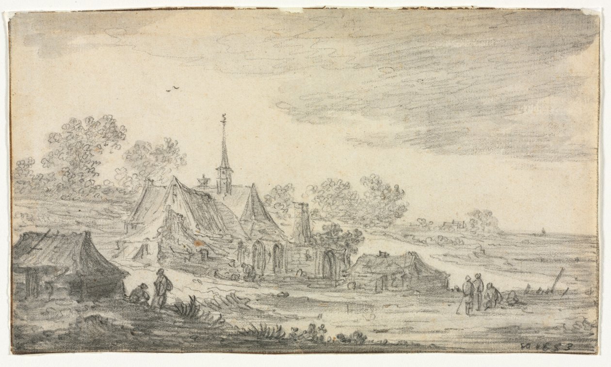 Rakennusryhmä meren rannalla, 1653. tekijältä Jan Josephsz van Goyen