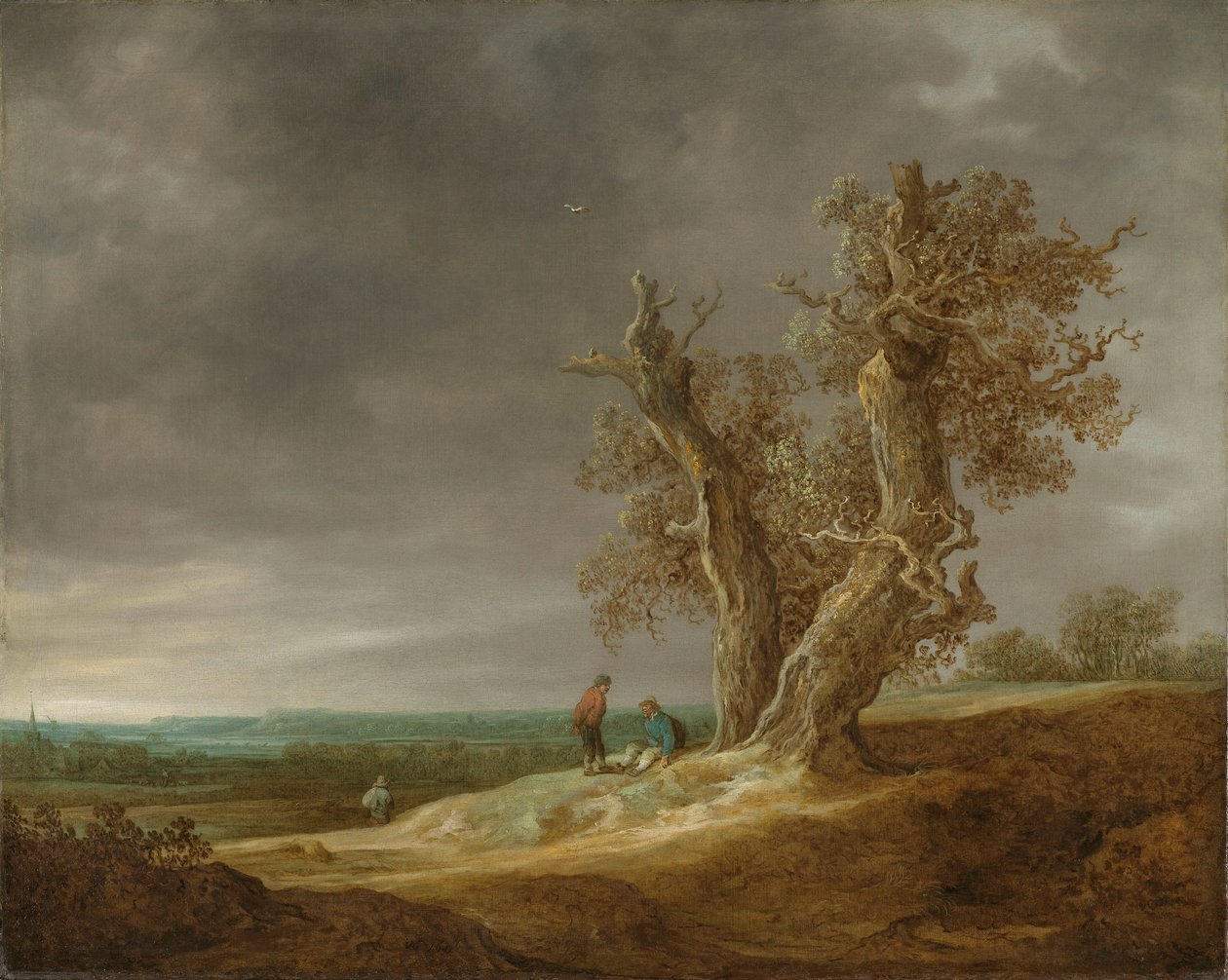 Maisema kahden tammen kanssa tekijältä Jan Josephsz van Goyen