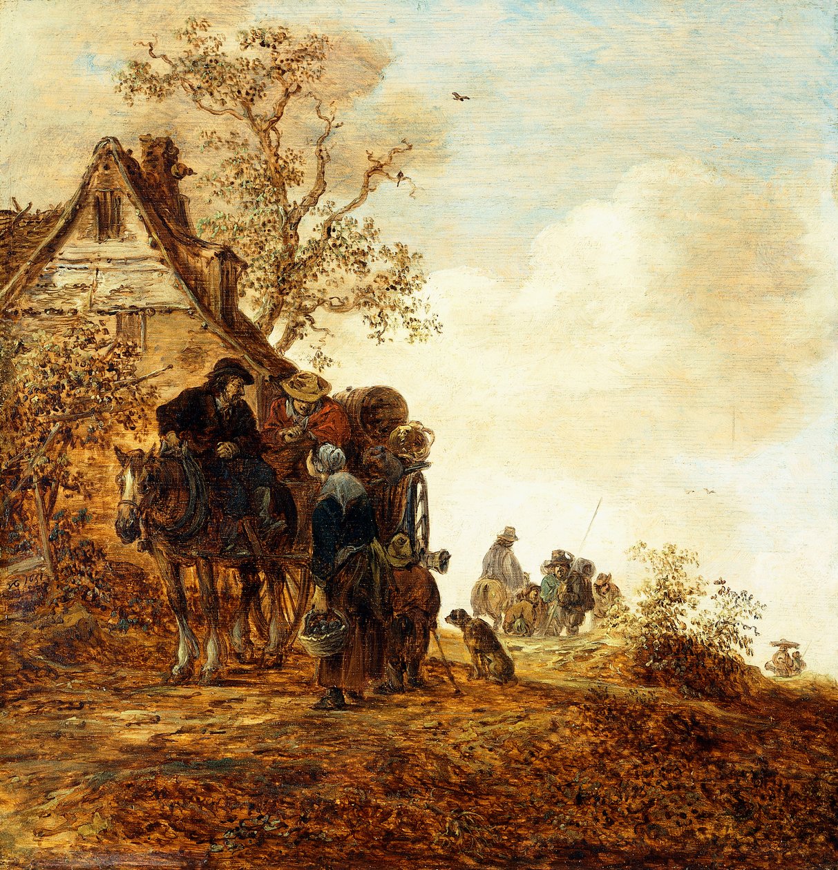 Talonpojat kärryssä Jan Josephsz-mökin luona, 1651 tekijältä Jan Josephsz van Goyen