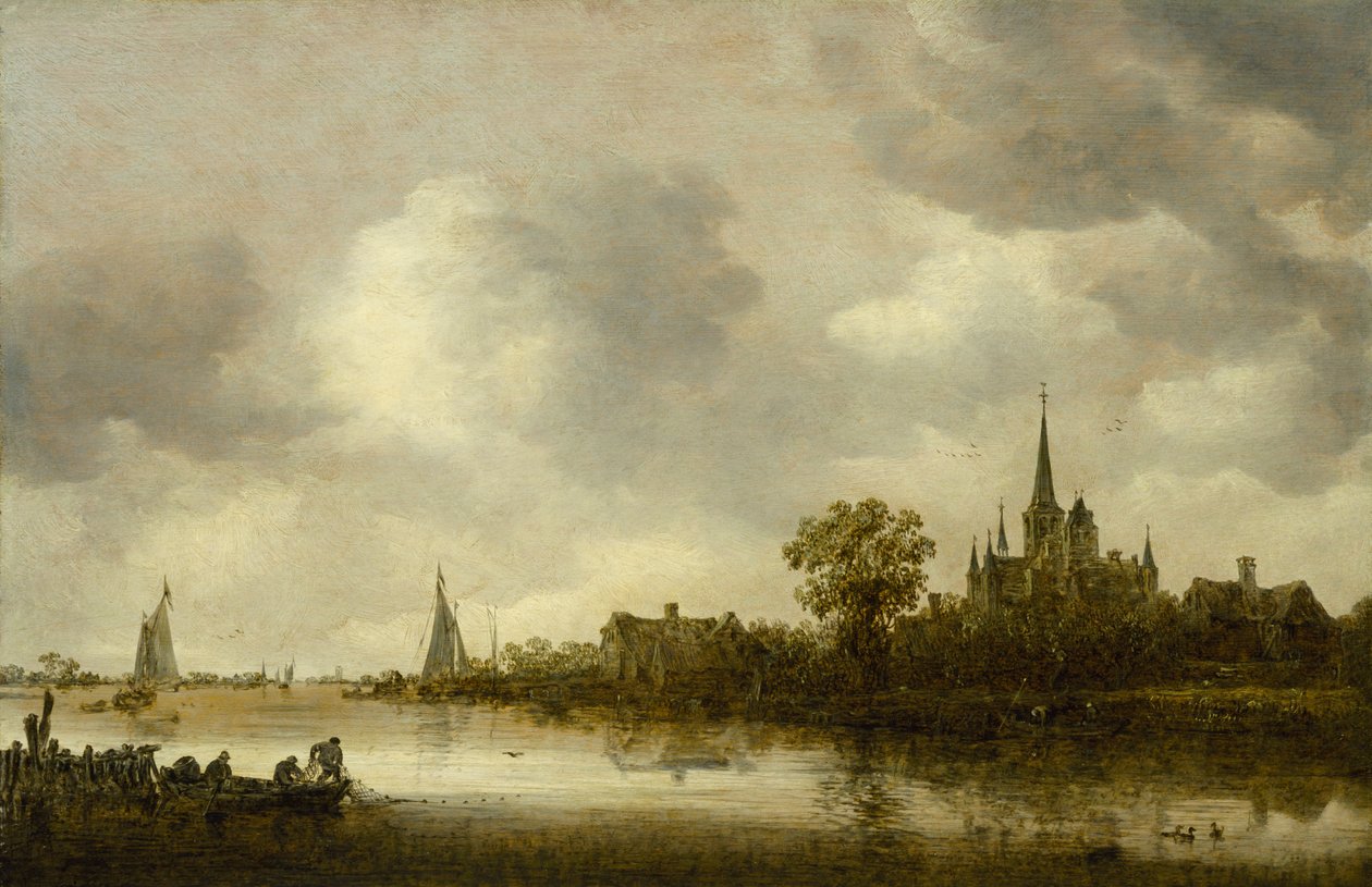 Jokimaisema ja kirkko kaukana, 1644 tekijältä Jan Josephsz van Goyen