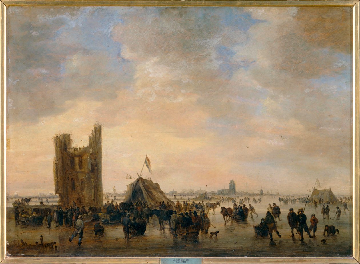 Luistelu lähellä Huis te Merweden raunioita Dordrechtin ulkopuolella ... tekijältä Jan Josephsz van Goyen