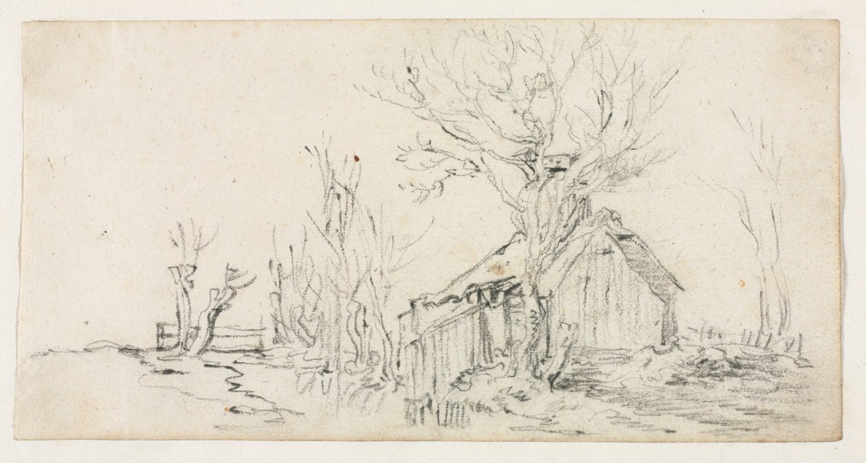 Luonnos maisemasta mökillä, c. 1630. tekijältä Jan Josephsz van Goyen