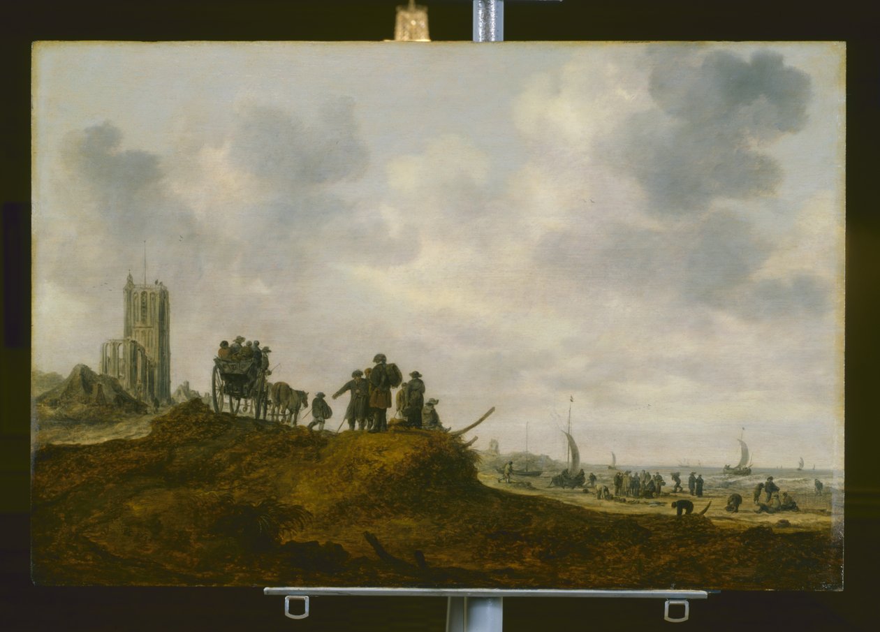 Egmond Aan Zeen vanha kirkko (öljy puulle) tekijältä Jan Josephsz van Goyen