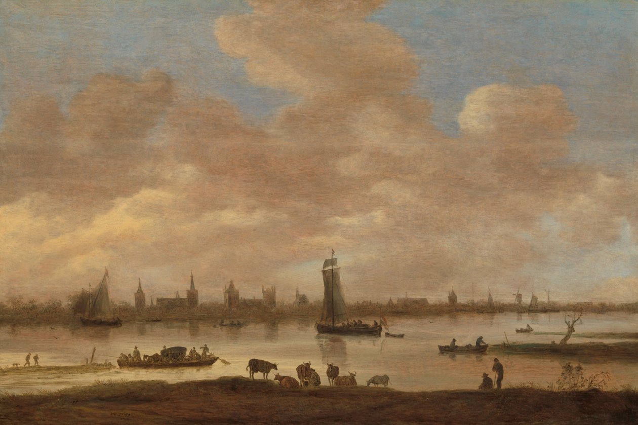 Näkymä kuvitteelliseen kaupunkiin joen toisella puolella tekijältä Jan Josephsz van Goyen
