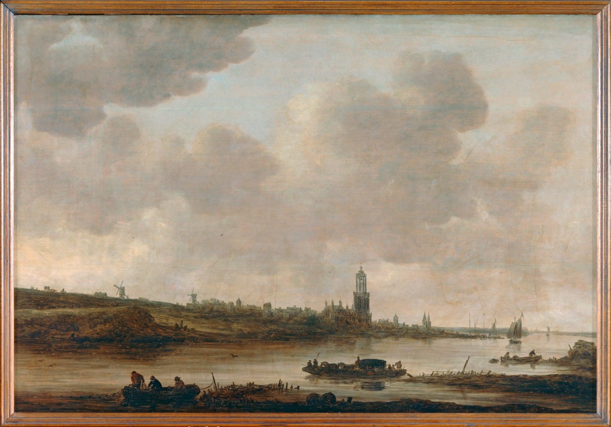 Näkymä Reinin varrella sijaitsevasta Rhenenistä ja Sainte-Cuneran kirkosta ... tekijältä Jan Josephsz van Goyen