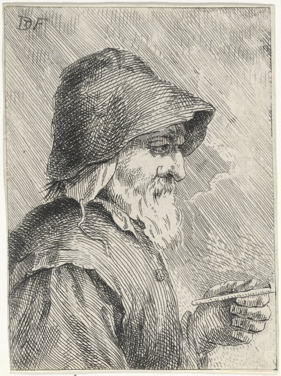 Vanha mies parta ja piippu kädessään tekijältä Jan Lauwryn Krafft (I) (attributed to)