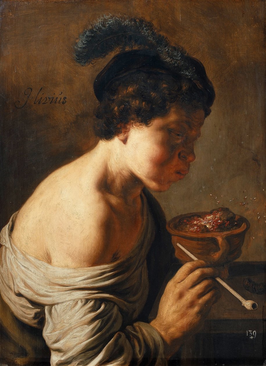 Nuorukainen puhaltaa hiiliin. tekijältä Jan Lievens