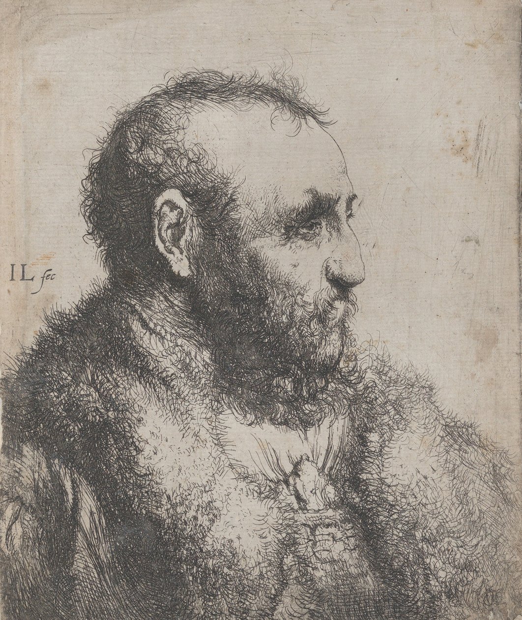 Vanhan miehen rintakuva turkiskauluksella, 1600-luku. tekijältä Jan Lievens