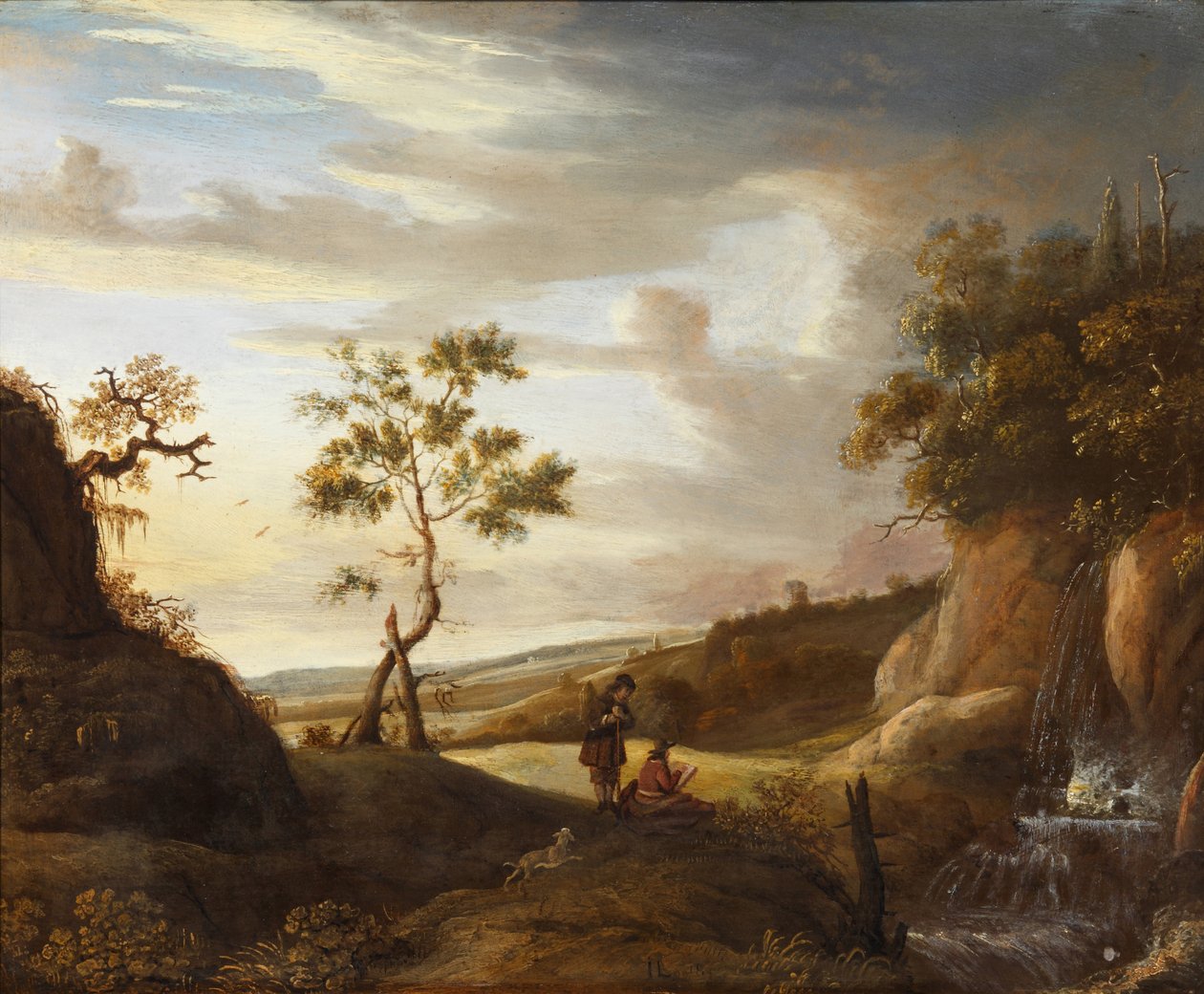 Maisema taiteilijan kanssa, joka maalaa vesiputouksen, 1640-luku tekijältä Jan Lievens