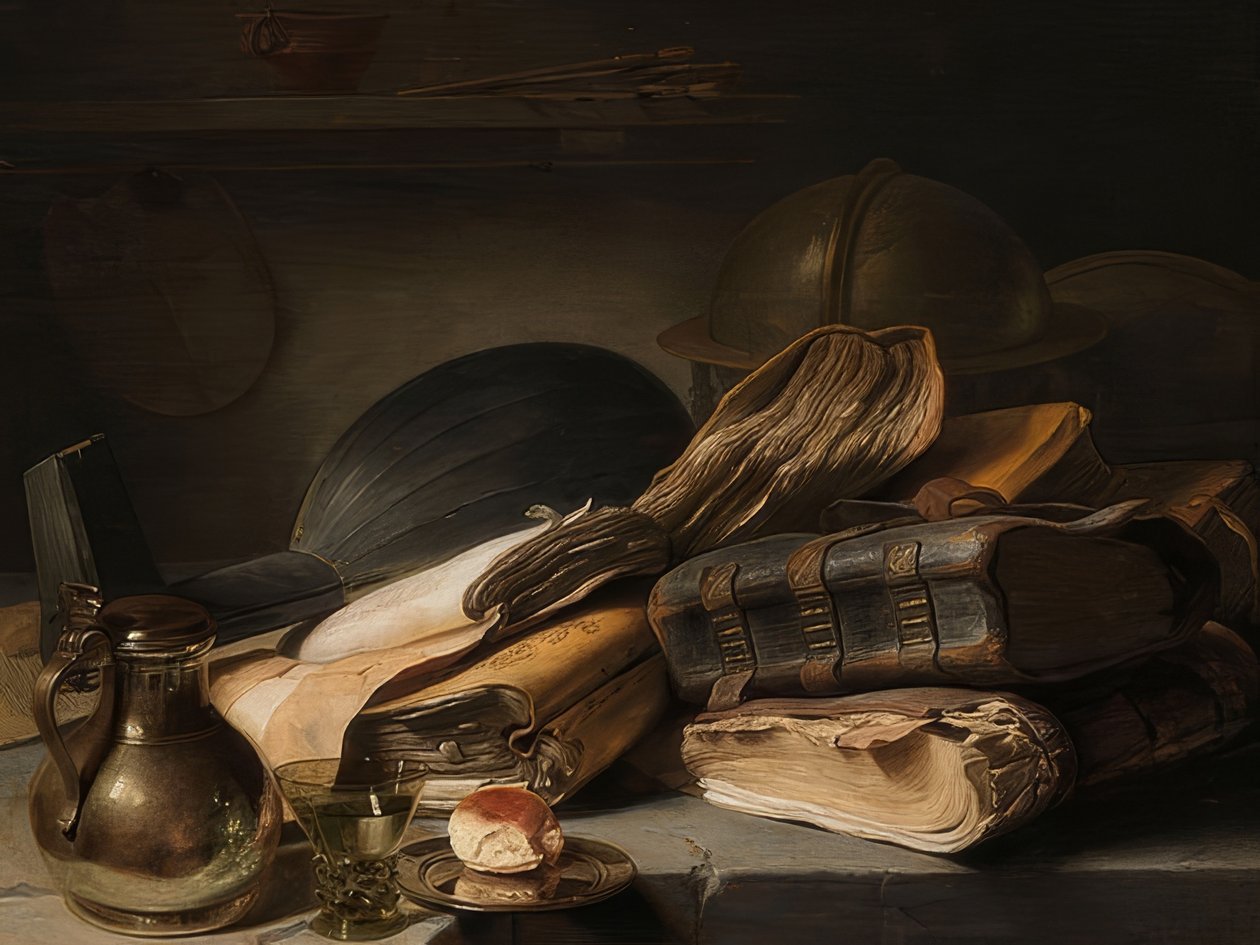Asetelma kirjojen kanssa. Noin 1627-28 tekijältä Jan Lievens