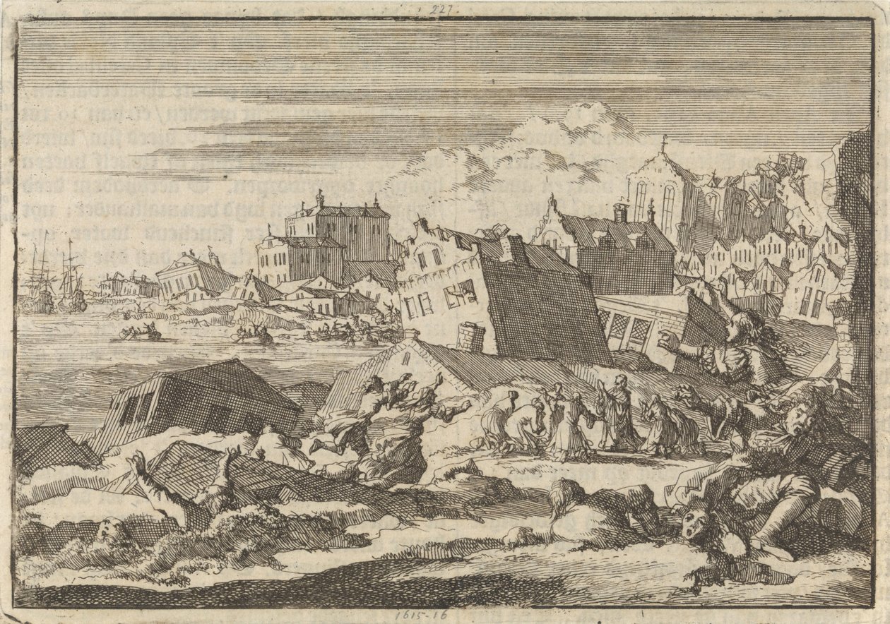 Jamaikan maanjäristys tuhosi Port Royalin kaupungin vuonna 1692 tekijältä Jan Luyken