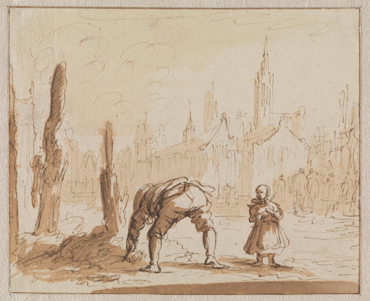 Adriaen Wens etsii tuhkasta suuruuvia, joka oli asetettu hänen äidilleen Antwerpenissä, 1573 tekijältä Jan Luyken